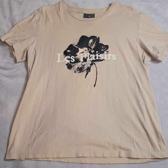 H&M‎ Beige Les Plaisirs T Shirt - Picture 1 of 5